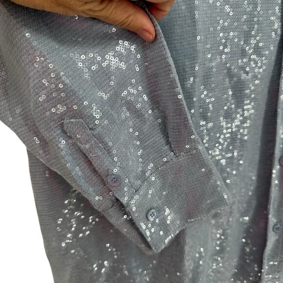 NEW Worthington + Jason Bolden Ice Blue Sequin Button Down Blouse 2X - Picture 3 of 9